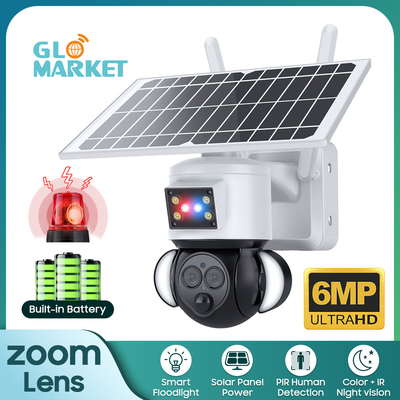 Glomarket 12X ZOOM مصباح ضوء الطاقة الشمسية بطارية PTZ 6MP كاميرا Smart Wifi / 4G Ubox كاميرا أمنية