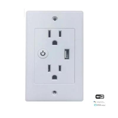 Tuya 2.4GHz Wifi Wall Outlet Electrical Smart Plug Socket مع 1 USB Port