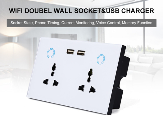 Tuya Smart Home WiFi Switch جدار مزدوج المقبس مراقبة تيار USB مقبس شاحن