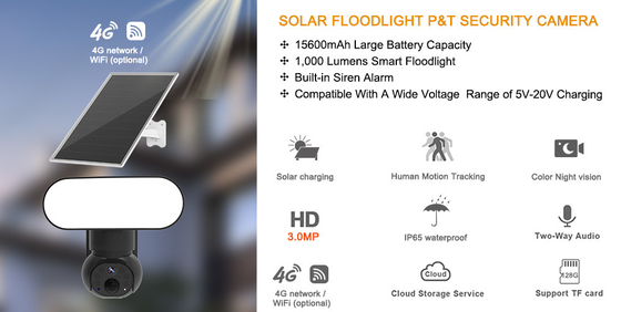Smart Floodlight Wifi 4G Camera الأمن الشمسي 3MP تتبع الحركة اتجاهين كاميرا الصوت
