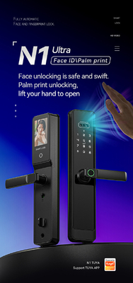 غلوماركت تويا Wifi Smart Lock ألومنيوم باب خشبي التعرف على الوجه بصمة اليد البيومترية بصمة اليد الرقمية القفل الذكي