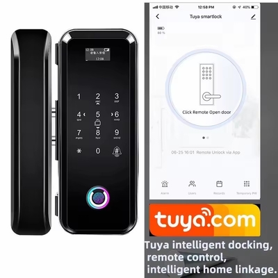 غلو ماركت Smart Tuya Wifi قفل الباب الزجاجي بصمة الاصبع لوحة المفاتيح الرقمية كلمة المرور قفل ربط ذكي فتح عن بعد