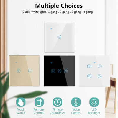 Glomarket EU 1/2/3/4 غانغ تويا Smart Switch Light Alexa Voice Control Touch Glass Wall Wireless WiFi المفتاح الكهربائي