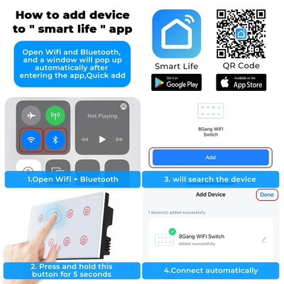 غلوماركت Smart Home 8 Gang Wall Switch US Standard Tuya Voice APP التحكم عن بعد اللاسلكي الحائط لمسة الضوء