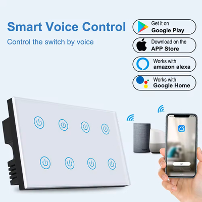 غلوماركت Smart Home 8 Gang Wall Switch US Standard Tuya Voice APP التحكم عن بعد اللاسلكي الحائط لمسة الضوء