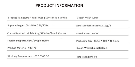غلو ماركت تويا Smart Wall Touch Switch لوحة زجاجية للضوء الكهربائي ومحرك المروحة Smart Life Alexa Voice Control