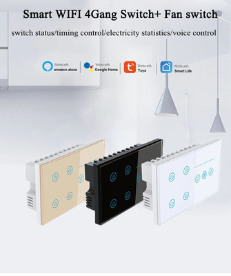 غلو ماركت تويا Smart Wall Touch Switch لوحة زجاجية للضوء الكهربائي ومحرك المروحة Smart Life Alexa Voice Control