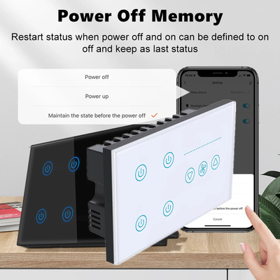 غلو ماركت تويا Smart Wall Touch Switch لوحة زجاجية للضوء الكهربائي ومحرك المروحة Smart Life Alexa Voice Control