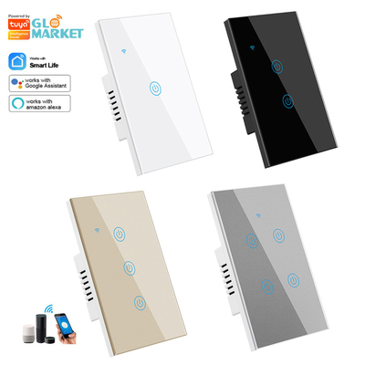منتجات تصميم جديدة من Glomarket Tuya Smart Wifi Wall Switch Us عادي لوحة لمسة زجاجية ضوئية دعم مفتاح تطبيق التحكم عن بعد