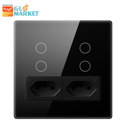 Glomarket Smart Wifi برازيل القياسية Smart Home Tuya Smart 4 Gang Switch And Socket Wifi Smart Wall Socket تعمل مع أليكسا