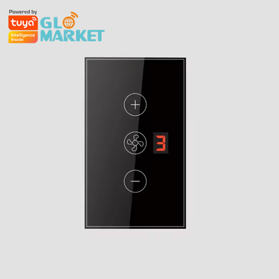 Glomarket Tuya App جهاز التحكم عن بعد بالصوت مستوى 5 سرعة الرياح الأمريكية القياسية مروحة سقف واي فاي زجاجي لمسة الحائط