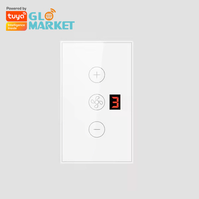 Glomarket Tuya App جهاز التحكم عن بعد بالصوت مستوى 5 سرعة الرياح الأمريكية القياسية مروحة سقف واي فاي زجاجي لمسة الحائط
